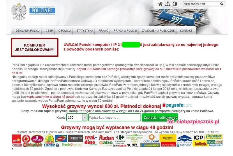 Blokada komputera przez policję