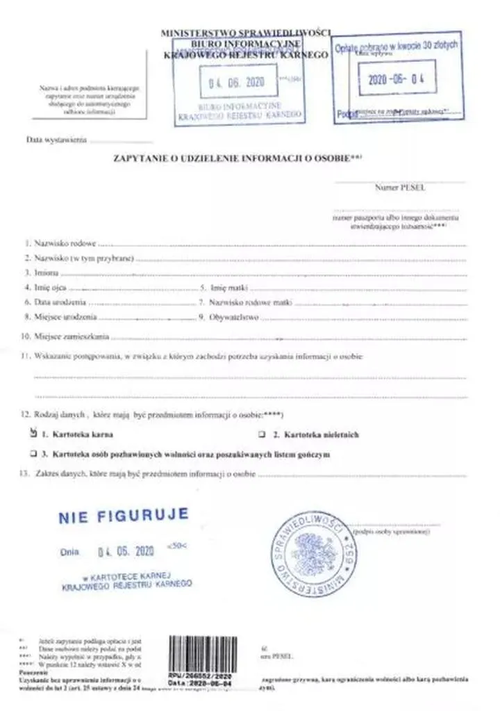 Zaświadczenie o niekaralności